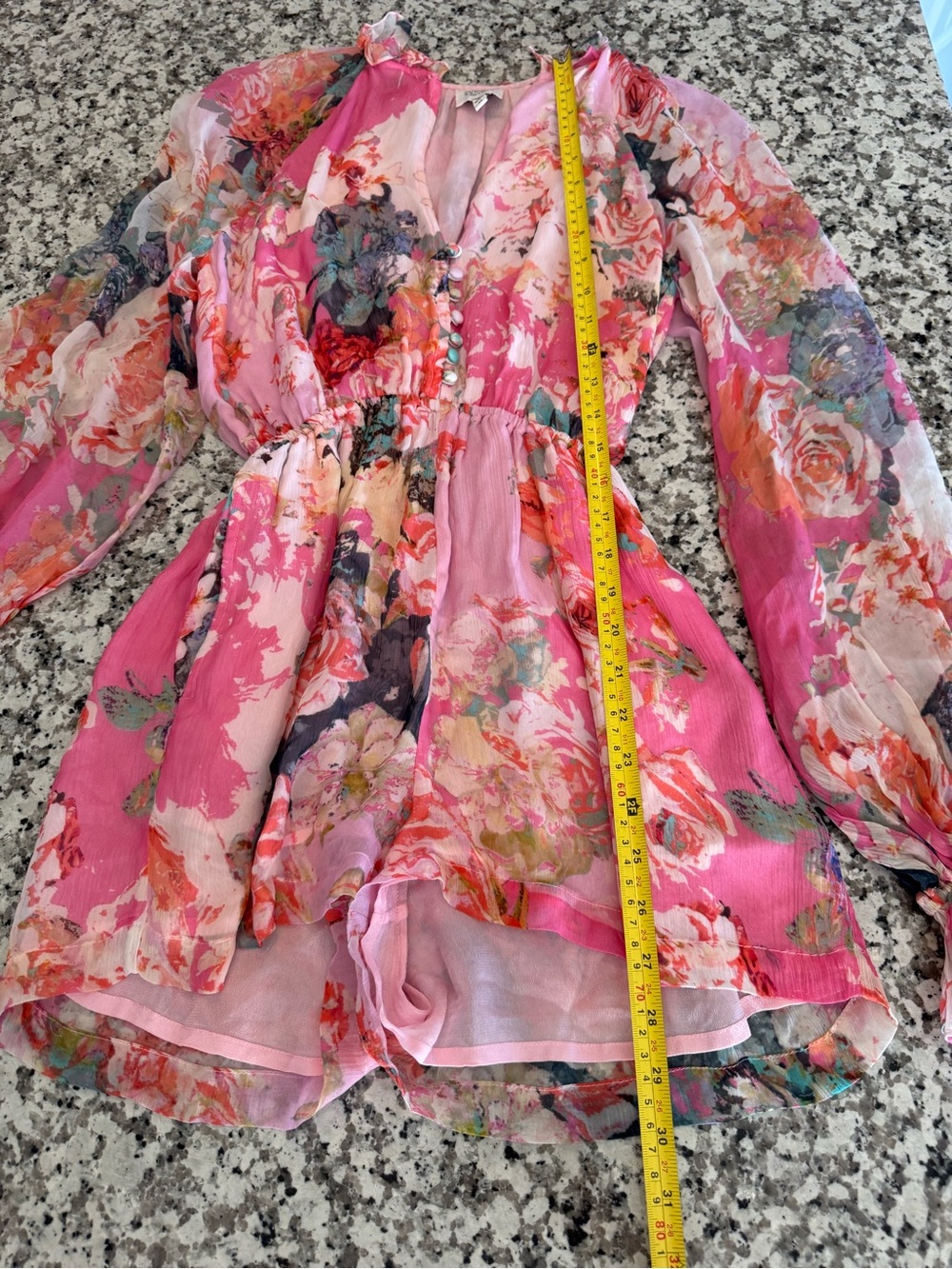 HEMANT & NANDITA x REVOLVE Sage Floral Romper Pink Boho XS Missing Sash $298 - Picture 9 of 12